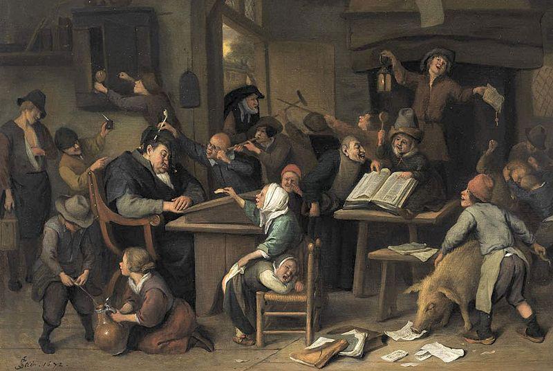 Jan Steen A school class with a sleeping schoolmaster, oil on panel painting by Jan Steen, 1672 France oil painting art